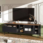 Meuble TV moderne pour téléviseurs jusqu'à 75 pouces, meuble de divertissement en bois de 180 cm avec rangement et porte coulissante, table console multimédia pour salon et chambre