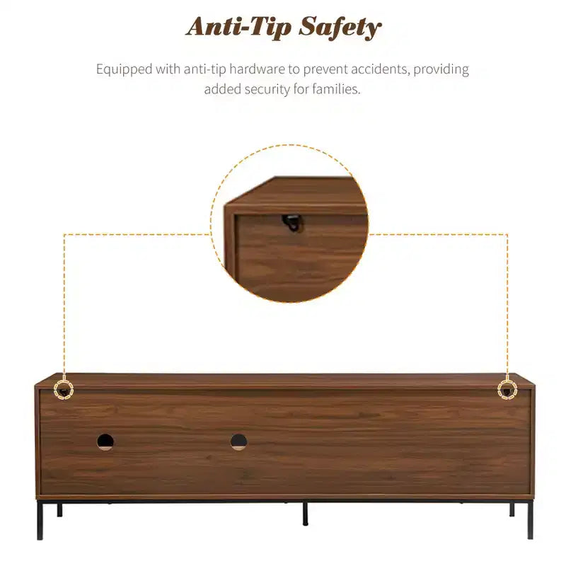 Meuble TV moderne pour téléviseurs jusqu'à 75 pouces, meuble de divertissement en bois de 180 cm avec rangement et porte coulissante, table console multimédia pour salon et chambre