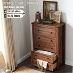 Commode en bois de style campagnard, 5 tiroirs, 122 cm de hauteur, pour chambre à coucher