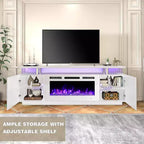 Meuble TV EROMMY 36'' avec cheminée électrique, centre de divertissement et console TV pour téléviseurs jusqu'à 80'', chauffage de cheminée moderne pour salon - Blanc
