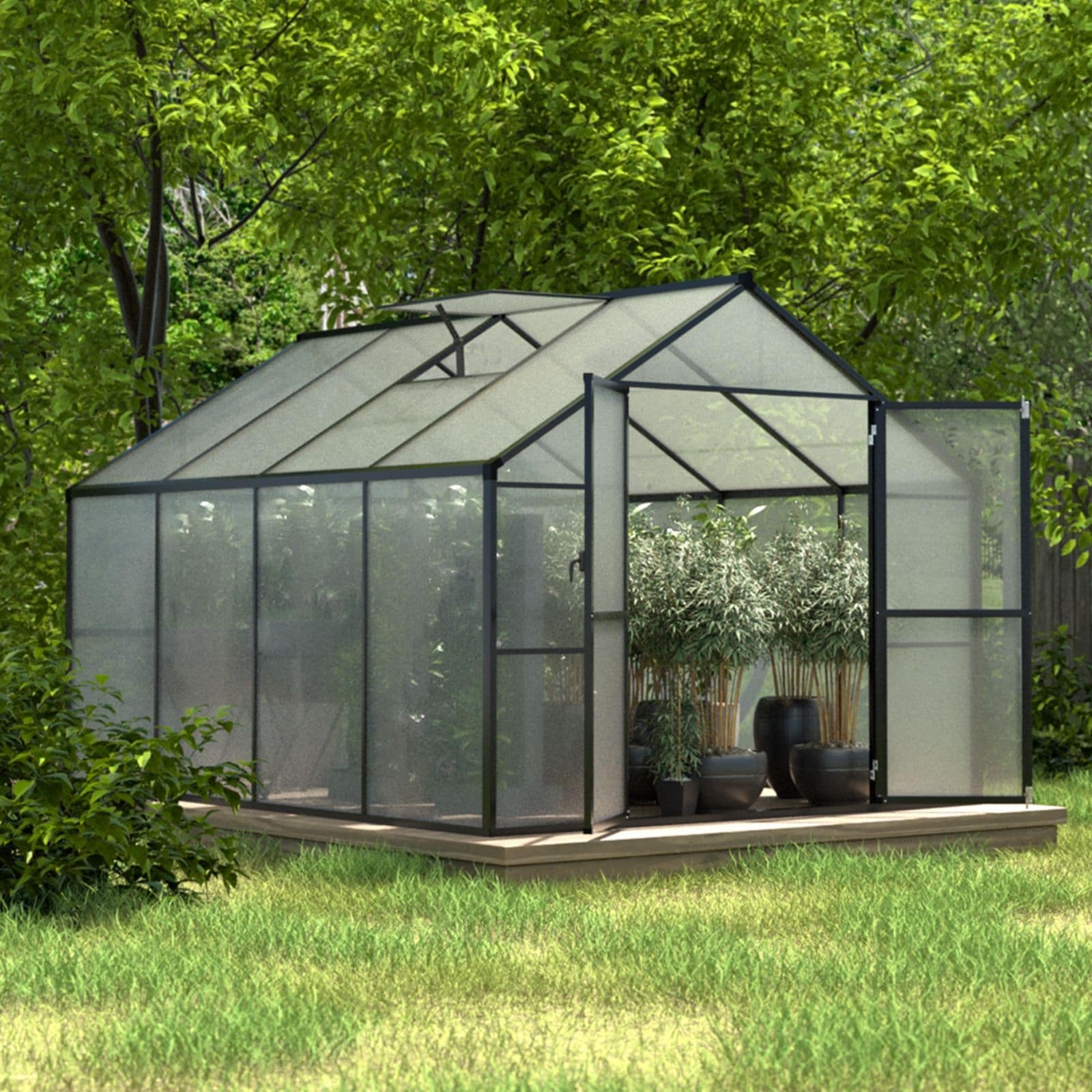 Serre de jardin aluminium VEIKOUS avec évent de toit réglable et porte verrouillable Grise