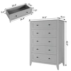 Commode à 5 tiroirs pour chambre à coucher, commode haute en bois avec rangement profond, commode moderne pour entrée et couloir