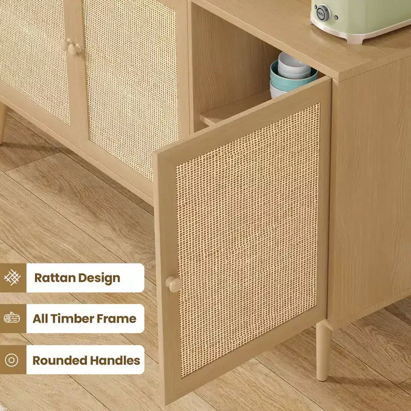 JVNOXK Buffet 18 pouces avec 3 Portes en Rotin, Console de Rangement de Cuisine Moderne, Adapté pour l'Entrée et le Salon, Finition Naturelle