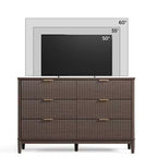 Commode LINSY HOME à 6 tiroirs cannelés pour chambre à coucher, grande commode de style moderne du milieu du siècle avec poignées en métal doré, commodes larges en bois de style bohème