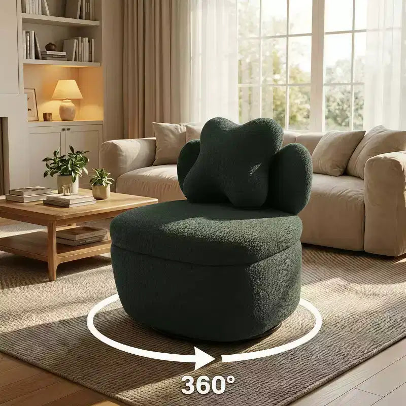 Fauteuil pivotant à 360° avec compartiment de rangement - Fauteuil de salon en velours moelleux pour salon, chambre, bureau - Vert