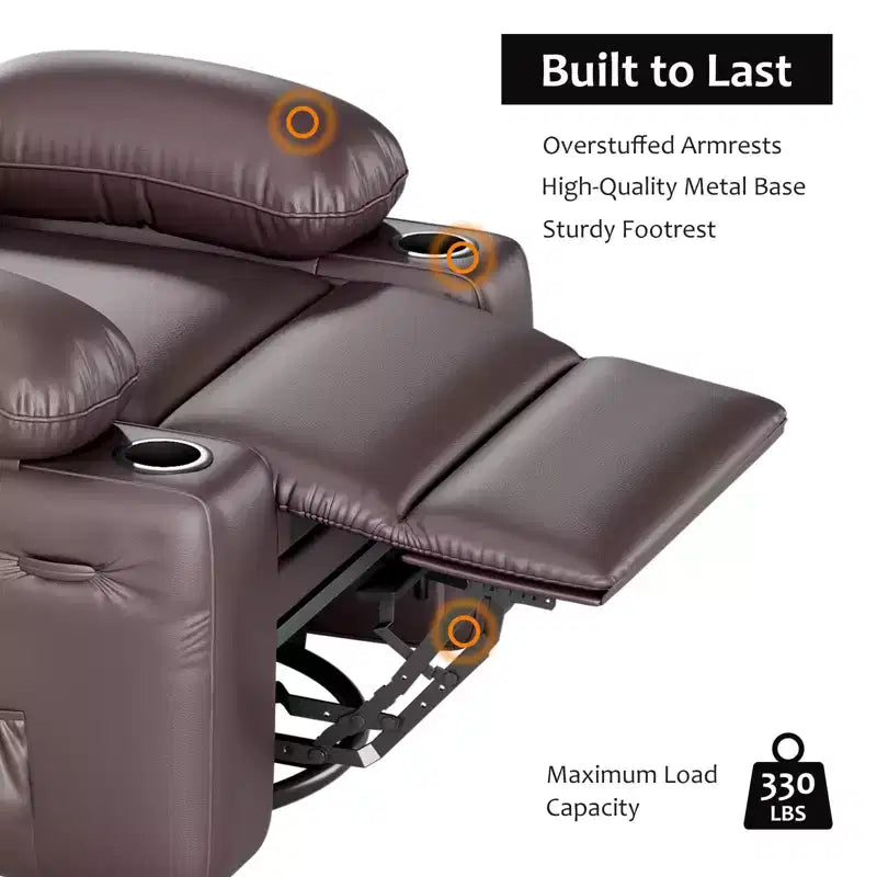 Fauteuil inclinable pivotant à bascule de 56 cm, inclinable paresseux en cuir PU avec éponge 1,5X, porte-gobelet et poches latérales, pivotant à 360° pour salon, chambre à coucher, chambre d'enfant