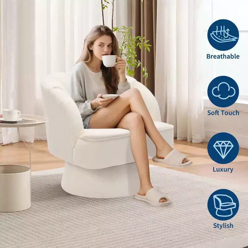 Fauteuil pivotant GustoWave avec accoudoirs, fauteuil rond en velours pivotant à 360° de style Mid-Century, fauteuil moderne pour salon