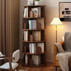 Bibliothèque cylindrique en bois brun à dos ouvert et rotative