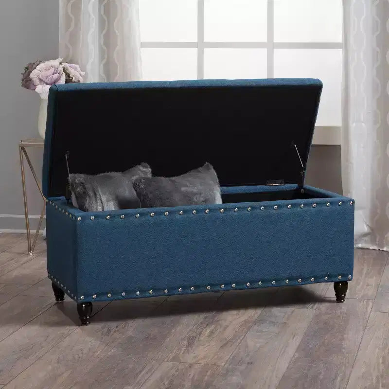 TUYOHW Pouf de rangement moderne avec clous décoratifs, banc de rangement spacieux, repose-pieds ottoman pour chambre à coucher, salon