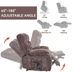 Fauteuil inclinable électrique surdimensionné en chenille avec massage et chauffage lombaire, port de charge, position allongée à 180°
