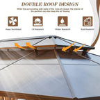 Tonnelle EROMMY à toit rigide, pergola extérieure avec double toit, moustiquaire et rideaux, auvent robuste pour patio, jardin, fête au bord de la piscine