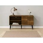 JVNOXK Meuble TV moderne de 120 cm pour salon, convient aux téléviseurs de moins de 50 pouces, avec 2 étagères de rangement et 1 placard, marron