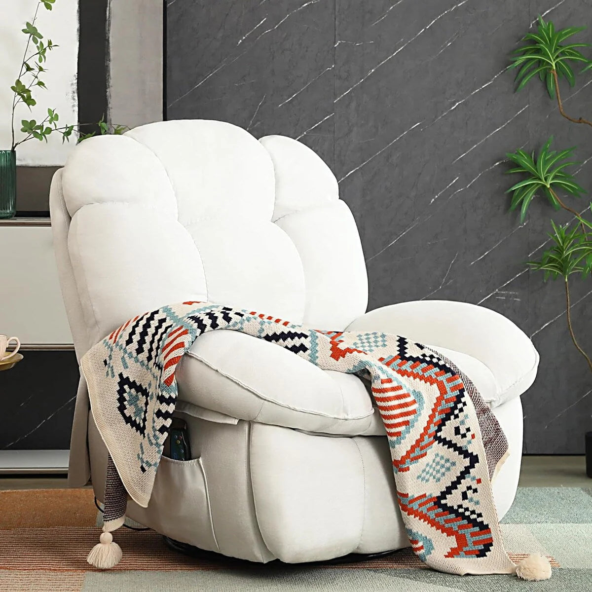 Fauteuil inclinable pivotant XINMICS, Fauteuils inclinables à bascule de massage avec fonction chauffante, ports USB, USB-C et pochette latérale