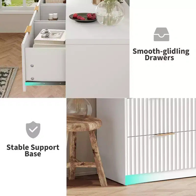 COZONY Commode cannelée à 8/9 tiroirs - Grand meuble de rangement en bois avec poignées métalliques et dispositif anti-basculement pour chambre à coucher, salon, couloir
