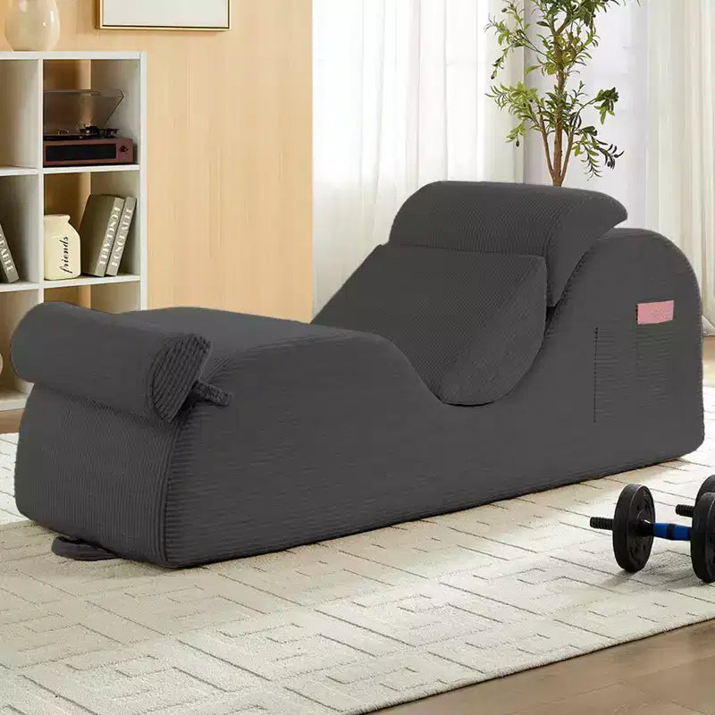 Mjkone Chaise Longue de Yoga en Velours Côtelé, Canapé de Yoga Incurvé avec Appui-Tête/Coussin Lombaire/Repose-Pieds Amovibles, Base Antidérapante