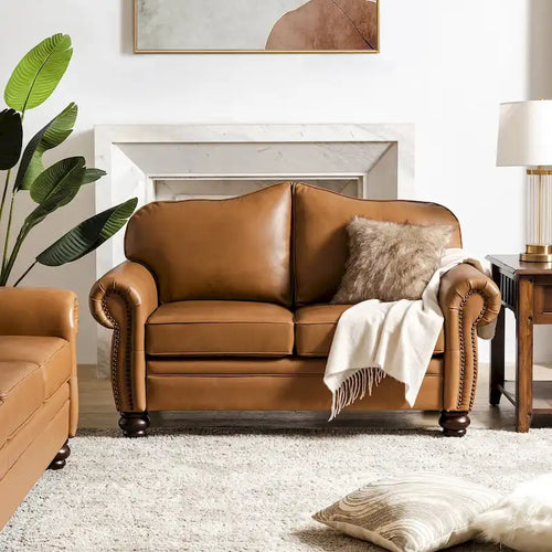 Canapé Angel Transitional en Cuir Véritable avec Dossier Capitonnée par HULALA HOME