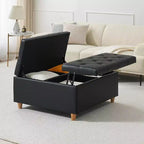 Table basse coffre de rangement Acekool, plateau relevable, capitonné, 90x90x51 cm