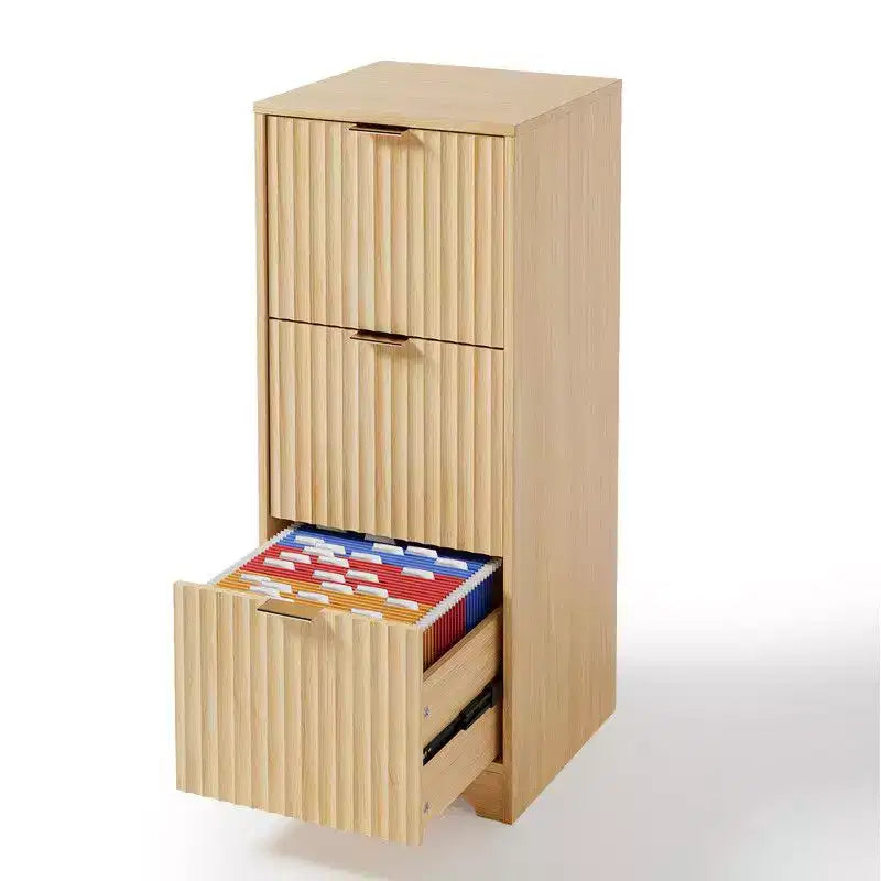 Karl HomeCommode de classement 3 tiroirs en boisFinition grain de boisDesign cannelé
