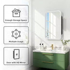 Armoire à pharmacie murale rectangulaire arrondie en fer forgé blanc de 19,5 x 29,64 pouces avec miroir pour salle de bain