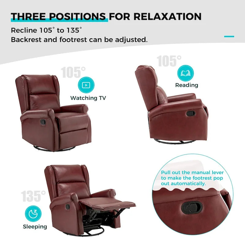 Fauteuil inclinable pivotant en similicuir Baksoho pour chambre de bébé avec base en métal, lot de 2 par HULALA HOME
