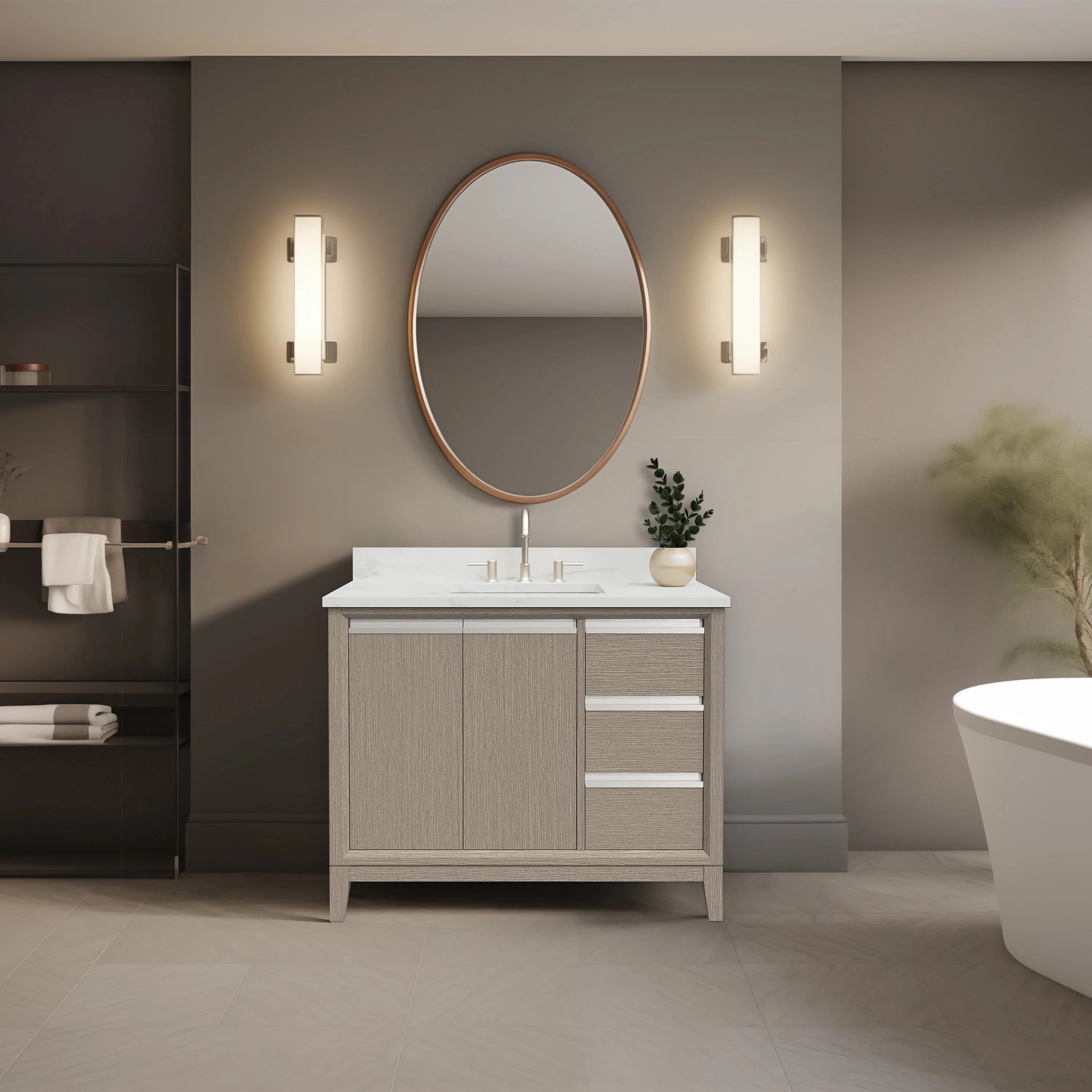 Meuble-lavabo Vanity Art avec évier en céramique et dessus en marbre reconstitué