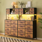 Commode de chambre, commode en tissu à 12 tiroirs, étagères ouvertes, plateau en bois et cadre en métal pour chambre à coucher, couloir ou salon