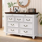Commode de Ferme à 9 Tiroirs pour Chambre à Coucher, Large Commode Rustique en Bois de 47" avec 9 Tiroirs et Poignées en Métal, Grand Organiseur de Rangement
