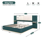 Cadre de lit plateforme capitonné Whisen King Size avec étagères de rangement latérales, tête de lit et panneau en PU doux, anti-collision, assemblage facile