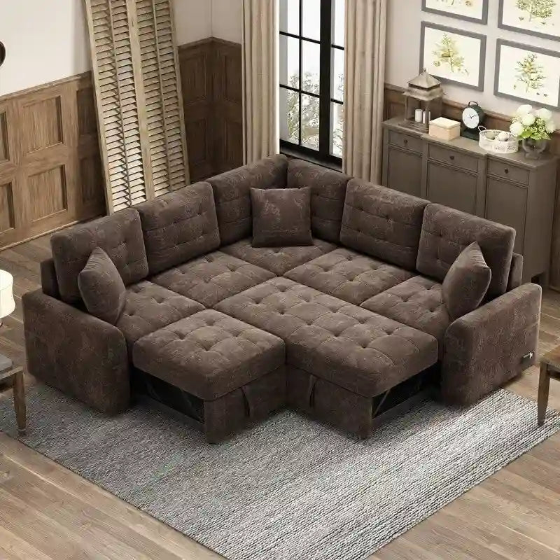Canapé-lit d'angle de 82,6 po avec roues et ports USB