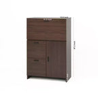JVNOXK Meuble de bureau 31 pouces avec tiroirs de rangement et étagères, doté d'un plateau pliable, idéal pour les dortoirs et les petits espaces. Noyer