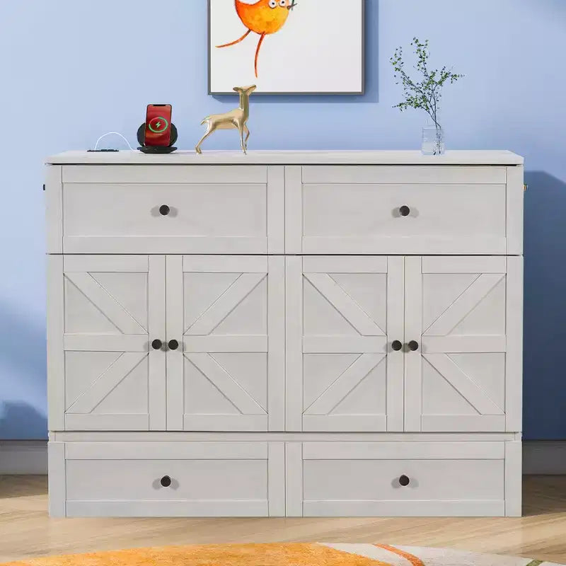 Lit escamotable grand lit/deux places avec grands tiroirs et ports USB - ModernLuxe