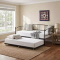 Lit de repos COZONY avec lit gigogne, lit de jour double en métal avec lattes en acier, tête de lit arquée, lit d'appoint peu encombrant pour salon et chambre, noir