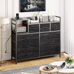 COZONY Commode de rangement à 9 tiroirs de 86,4 cm de haut et meuble TV, Tour de rangement en tissu, Rangement à cadre en acier robuste pour le salon, utilisation dans les petits espaces