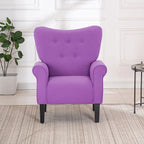 Fauteuil d'appoint moderne Erommy, fauteuil à dossier haut, canapé simple en tissu rembourré avec boutons et pieds en bois pour salon