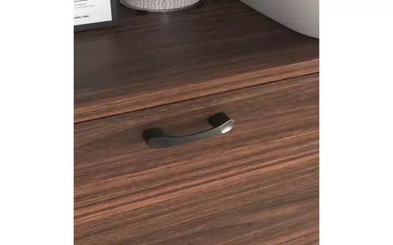 JVNOXK Meuble de bureau 31 pouces avec tiroirs de rangement et étagères, doté d'un plateau pliable, idéal pour les dortoirs et les petits espaces. Noyer