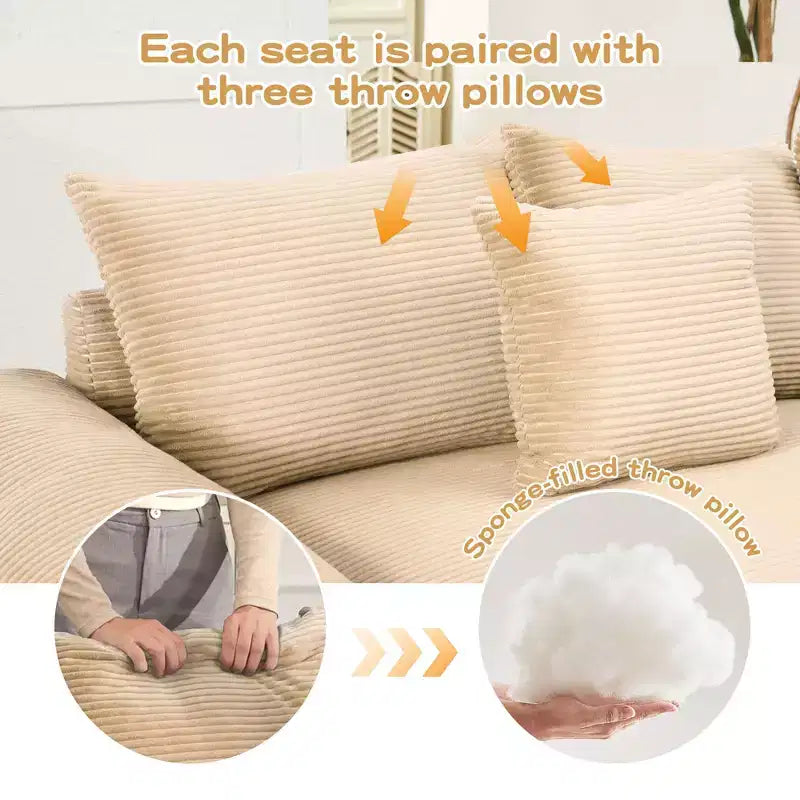 54.3 Canapé modulaire sectionnel Oversized Cloud, accoudoirs extra-épais, coussins à bonne résilience, design ergonomique, tissu velours côtelé doux de qualité supérieure