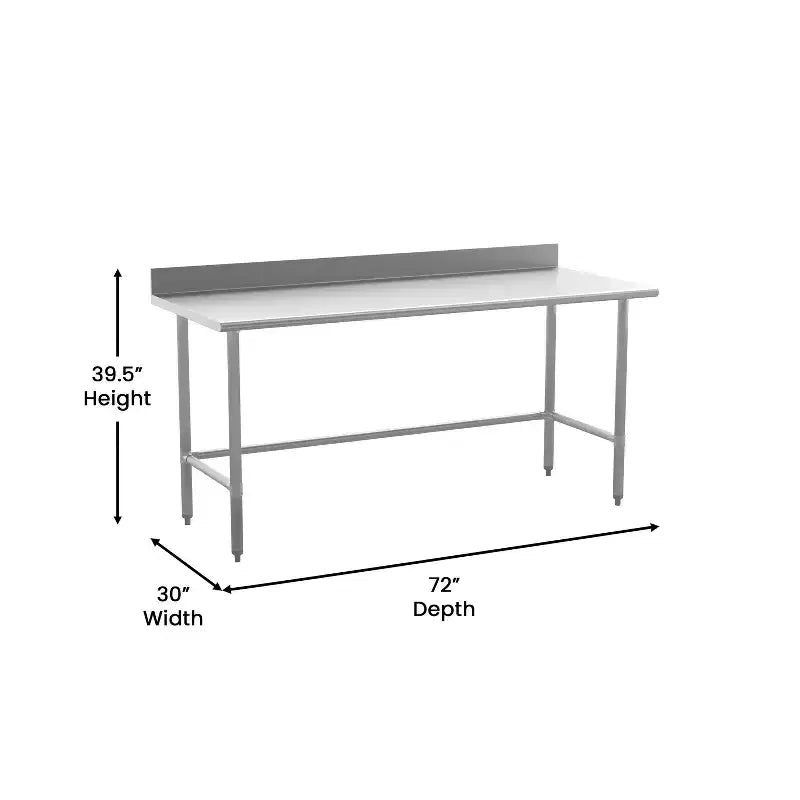Table de préparation et de travail de cuisine Flash Furniture Reese en acier inoxydable 430 de calibre 18, de qualité commerciale, certifiée NSF, avec base ouverte et dosseret de 4 po
