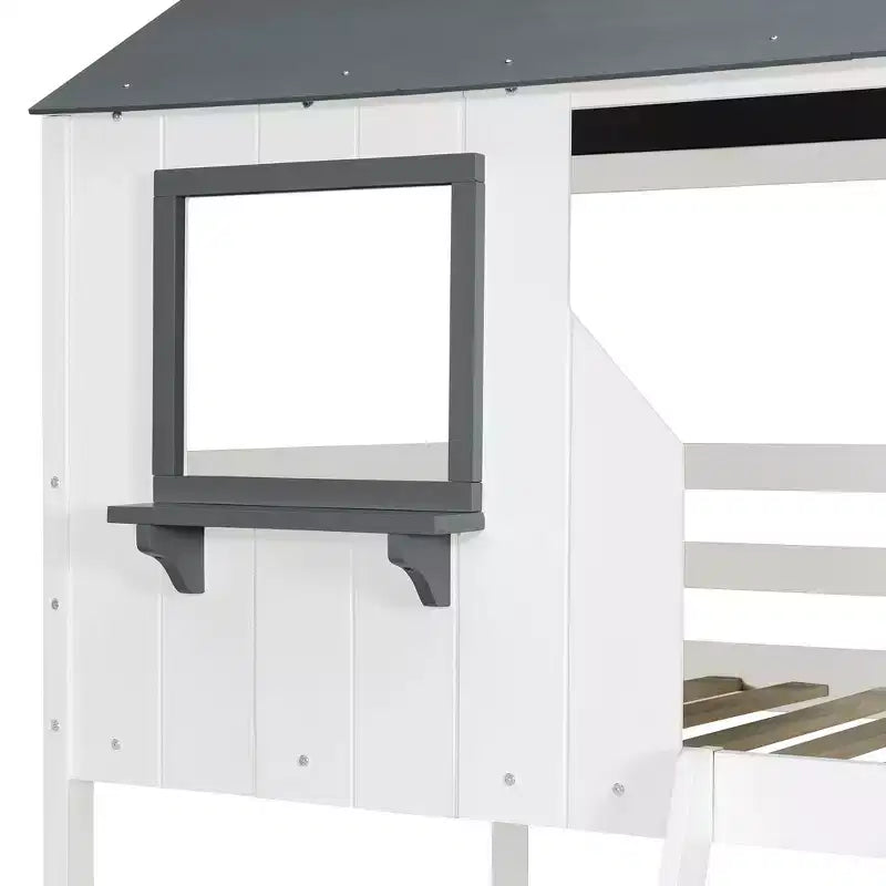 Lit superposé Luxystar de style cabane avec toit et fenêtre