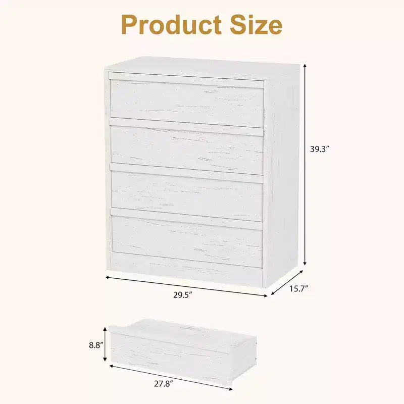 Commode de chambre à 4 tiroirs GustoWave, table de chevet blanche à 4 tiroirs avec grand rangement, petite commode de rangement pour entrée