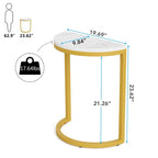 Table d'appoint demi-ronde, table d'appoint étroite, table basse en C mince avec cadre en métal