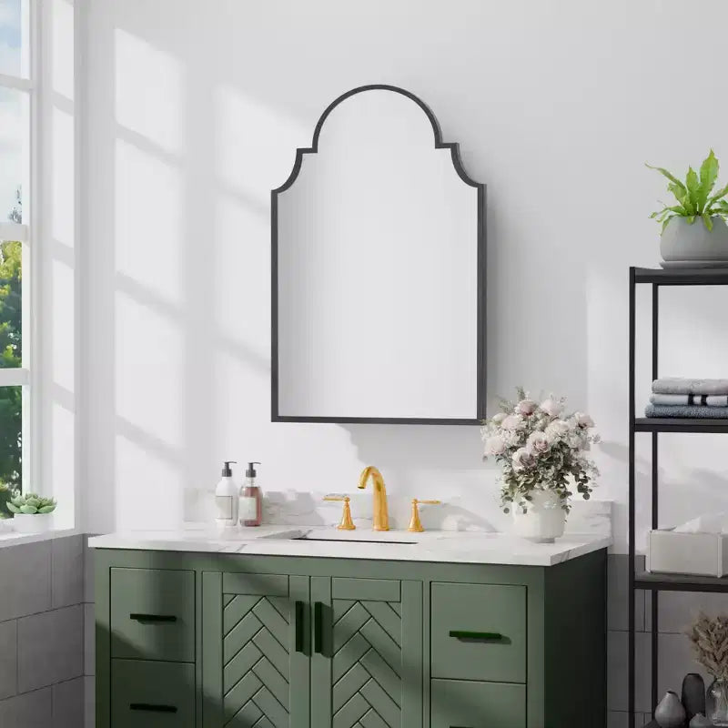 Armoire à pharmacie avec miroir, encadrement en fer forgé doré, 19,5 x 29,64 pouces, armoire murale pour salle de bain