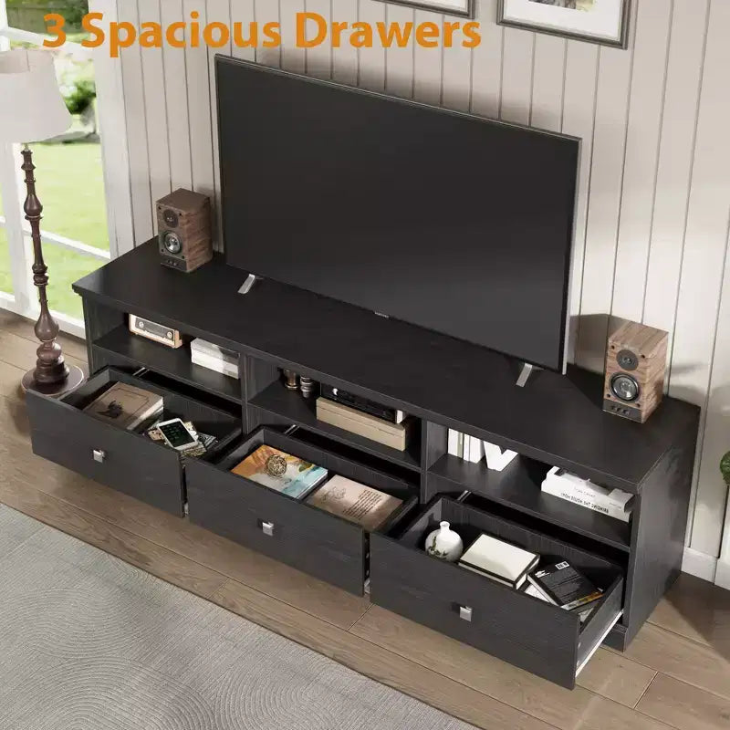 Meuble TV 70 pouces pour téléviseurs jusqu'à 80 pouces, meuble de divertissement moderne du milieu du siècle avec tiroir, meuble TV console média pour salon, chambre à coucher