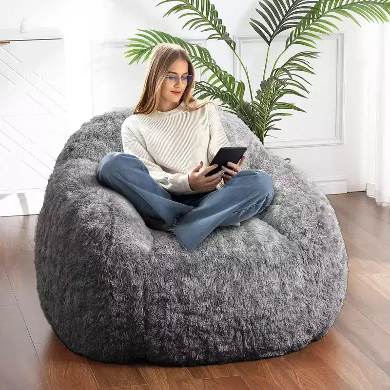 Pouf géant en fausse fourrure douce avec accoudoirs, garni de mousse, confortable pour la chambre, le salon, la lecture et les jeux