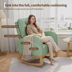 Fauteuil à bascule pour chambre de bébé avec repose-pieds réglable, fauteuil à bascule planant à dossier haut en lin avec pieds en bois pour salon, chambre à coucher et chambre de bébé