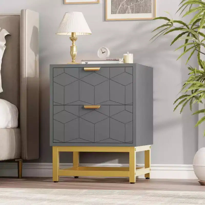 Commode GustoWave grise à 2 tiroirs, petite commode, table de chevet moderne pour chambre à coucher, table d'appoint avec tiroir pour salon, couloir
