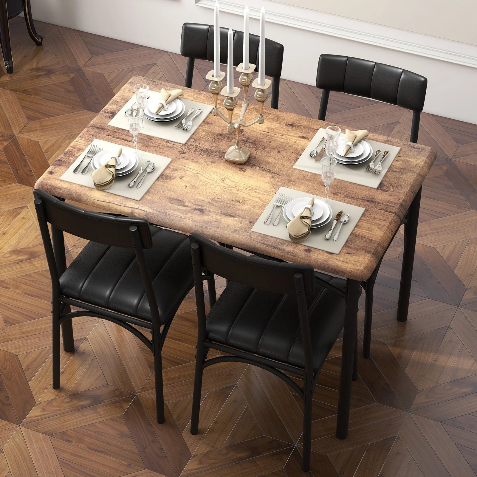 Ensemble table de salle à manger rectangulaire pour 4 avec chaises rembourrées