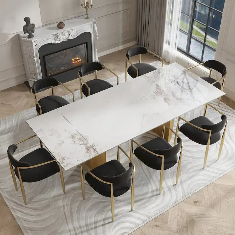 Ensemble de salle à manger moderne minimaliste 9 pièces avec plateau en pierre frittée extensible et double piédestal de 240 cm