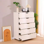 JVNOXK Meuble à cinq tiroirs de 76 cm avec 4 roulettes, meuble de rangement moderne avec poignées découpées, tiroirs à glissement fluide, blanc