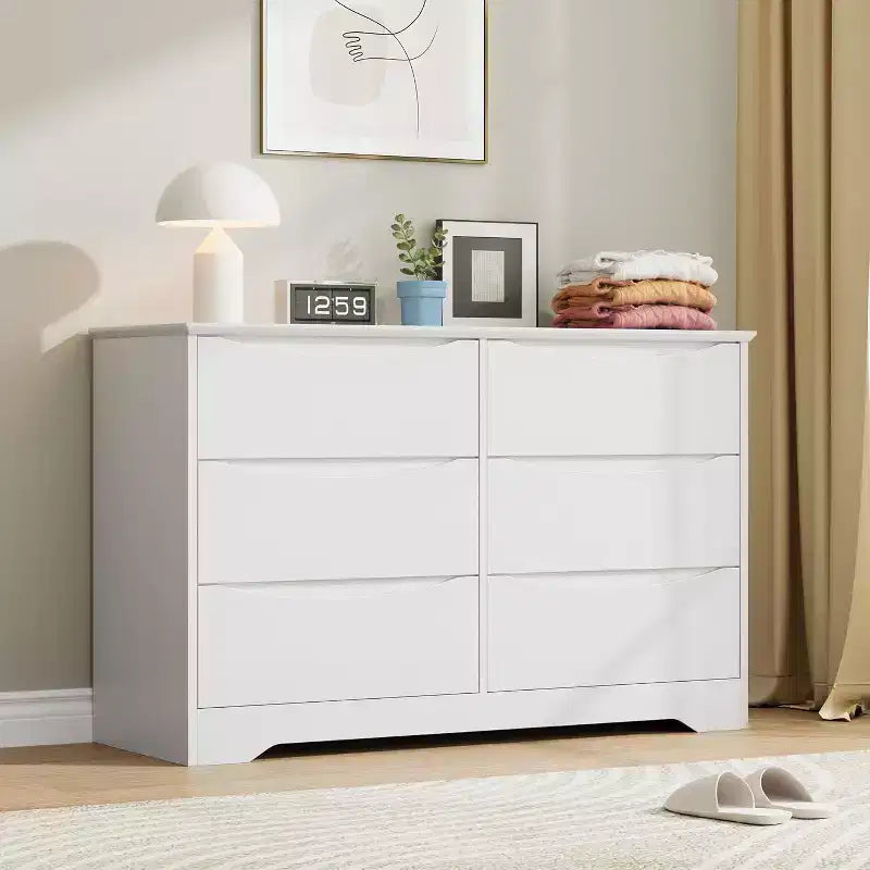 Commode en bois avec 6 tiroirs, commode de rangement longue, meuble de rangement moderne, pour chambre à coucher, salon