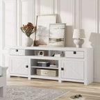Meuble TV de ferme pour téléviseurs de 75/80 pouces, meuble de divertissement avec tiroirs de rangement et étagère ouverte, meuble console TV pour salon, chambre à coucher